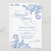 Royal Blue Watercolor Blühe Probe Dinner Einladung (Vorne/Hinten)