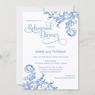 Royal Blue Watercolor Blühe Probe Dinner Einladung