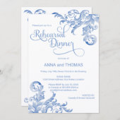 Royal Blue Watercolor Blühe Probe Dinner Einladung (Vorne/Hinten)