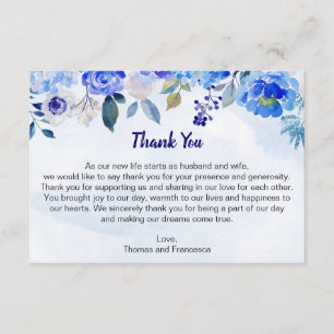 Royal Blue Watercolor Floral Danke Karte