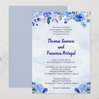 Royal Blue Watercolor Floral Wedding Einladung