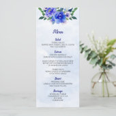 Royal Blue Watercolor Floral Wedding Menu Card Menükarte (Stehend Vorderseite)