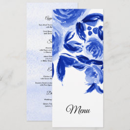 Royal Blue Watercolor Floral Wedding Menu Cards Menükarte