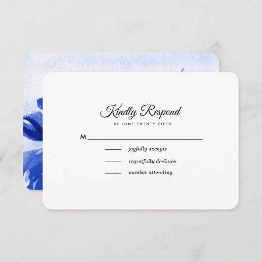 Royal Blue Watercolor Floral Wedding RSVP Cards (Vorne/Hinten)
