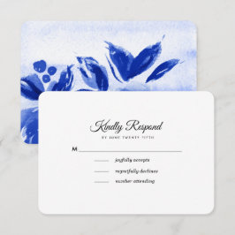 Royal Blue Watercolor Floral Wedding RSVP Cards Karte