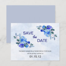 Royal Blue Watercolor Floral Wedding Save the Date