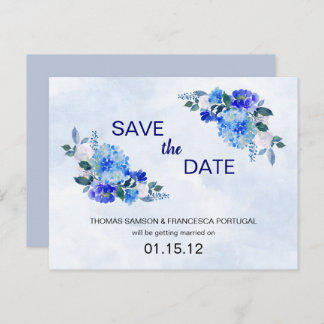 Royal Blue Watercolor Floral Wedding Save the Date Einladung