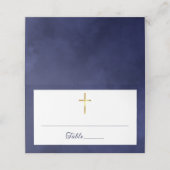 Royal Blue Watercolor Taufe Boy Platzkarte (Außenseite Aufgefaltet)