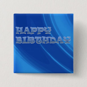 Royal Blue Waves Happy Birthday Button