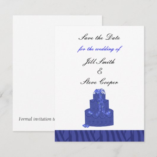 Royal Blue Wedding Cake Save the Date (Vorne/Hinten)