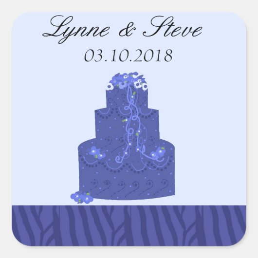 Royal Blue Wedding Cake Save the Date Quadratischer Aufkleber (Vorderseite)