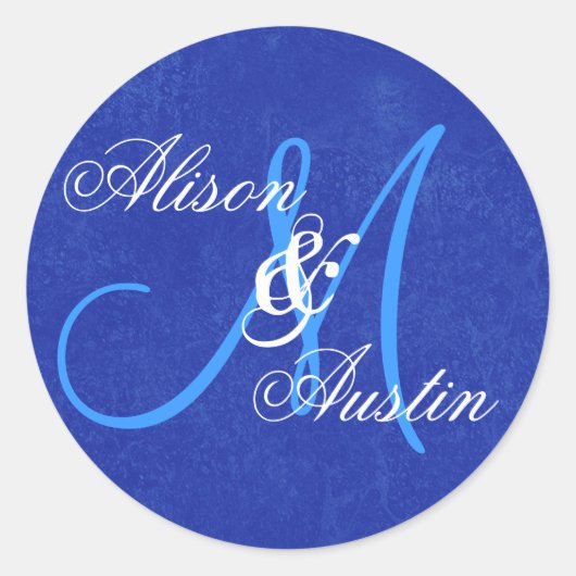 ROYAL BLUE Wedding Custom Monogram D721 Runder Aufkleber (Vorderseite)