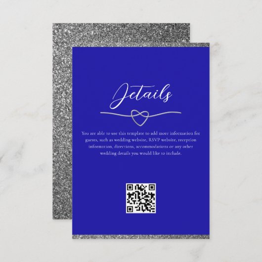 Royal Blue Wedding Details QR Code Begleitkarte (Vorne/Hinten)