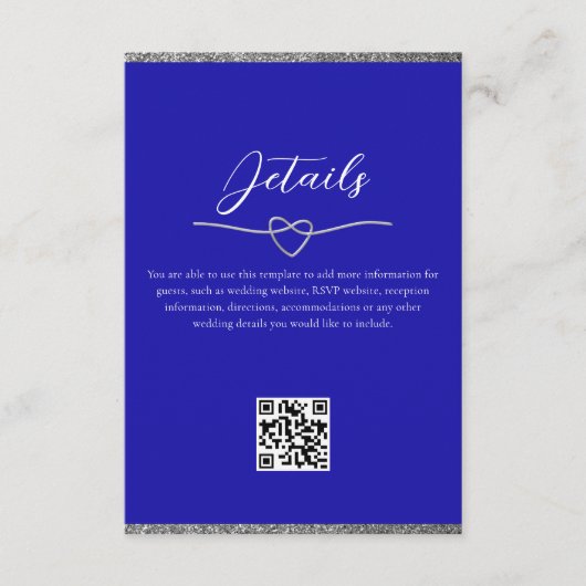 Royal Blue Wedding Details QR Code Begleitkarte (Vorderseite)