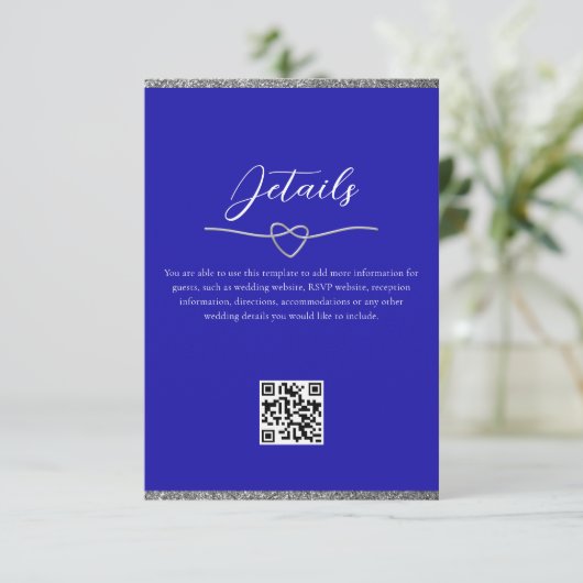 Royal Blue Wedding Details QR Code Begleitkarte (Stehend Vorderseite)