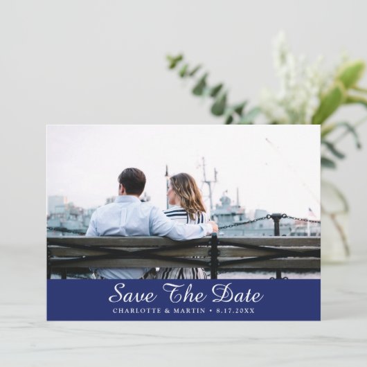 Royal Blue Wedding Foto speichert die Datumskarten Save The Date (Stehend Vorderseite)