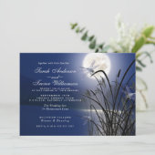 Royal Blue Wedding Full Moon Dragonfly Pond Einladung (Stehend Vorderseite)