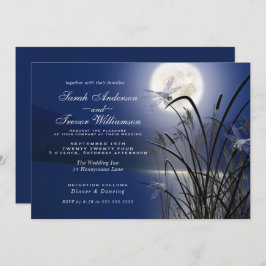 Royal Blue Wedding Full Moon Dragonfly Pond Einladung