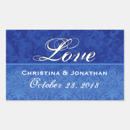Royal Blue Wedding Liebe Damask und Ribbon Rechteckiger Aufkleber