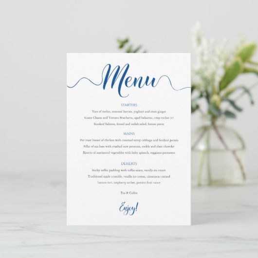 Royal Blue Wedding Menu Card 12x18 Menükarte (Stehend Vorderseite)