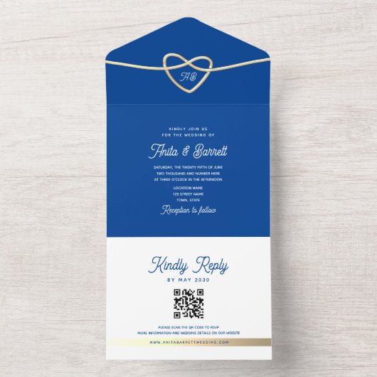 Royal Blue Wedding QR Code All In One Einladung (Innen Boden)