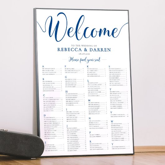 Royal Blue Wedding Seating Chart Poster