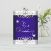 Royal Blue Wedding Silver Diamond Hearts 2 Einladung (Stehend Vorderseite)