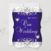 Royal Blue Wedding Silver Diamond Hearts b Einladung (Vorderseite)