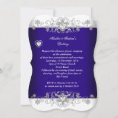 Royal Blue Wedding Silver Diamond Hearts b Einladung (Rückseite)