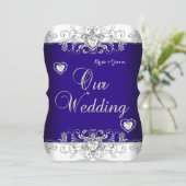 Royal Blue Wedding Silver Diamond Hearts b Einladung (Stehend Vorderseite)