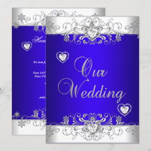 Royal Blue Wedding Silver Diamond Hearts Einladung