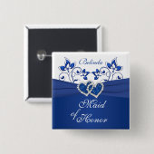 Royal Blue, Weiß Trauzeugin Button (Vorne & Hinten)