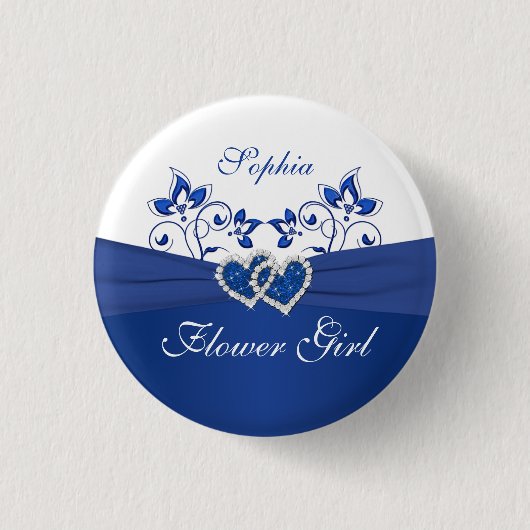 Royal Blue, Weiße Blumenblume Button (Vorderseite)