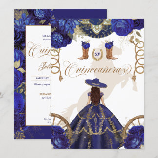 Royal Blue Western Charro 2-seitige Quinceanera Einladung