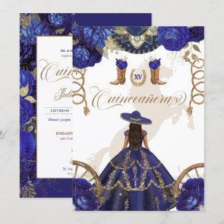 Royal Blue Western Charro 2-seitige Quinceanera Einladung