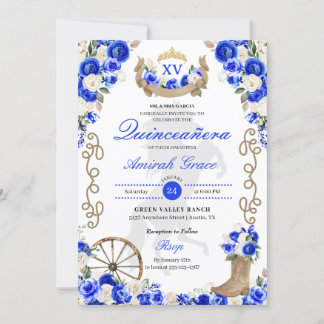 Royal Blue Western Cowgirl Quinceañera Einladung