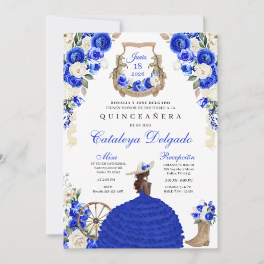 Royal Blue Western Fairytale Princess Quinceañera Einladung (Vorderseite)