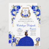 Royal Blue Western Fairytale Princess Quinceañera Einladung (Vorne/Hinten)