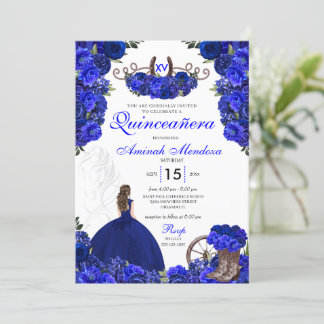 Royal Blue Western Princess Charro Quinceanera Einladung