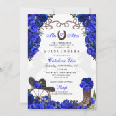 Royal Blue Western Ranchero Quinceanera Einladung (Vorderseite)