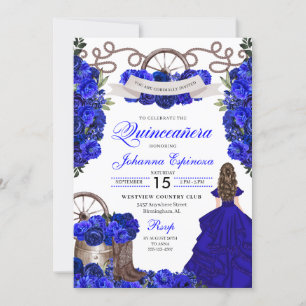 Royal Blue Western Ranchero Quinceanera Einladung