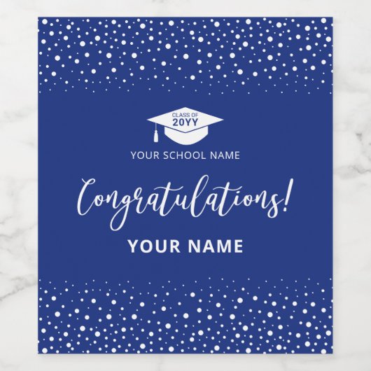 Royal Blue & White Abschluss Gratulation Weinetikett (Einzelnes Label)