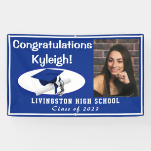 Royal Blue, White Accent Vinyl Abschluss Foto Banner