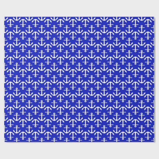 Royal Blue White Anchors 2Dir Pattern Geschenkpapier (Flach)