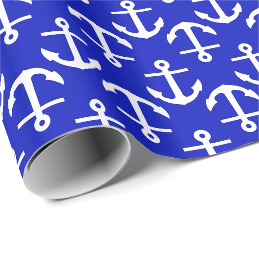 Royal Blue White Anchors 2Dir Pattern Geschenkpapier (Rolleneckpunkt)