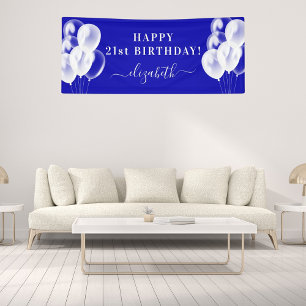 Royal Blue White Ballons Namensschrift Geburtstag Banner