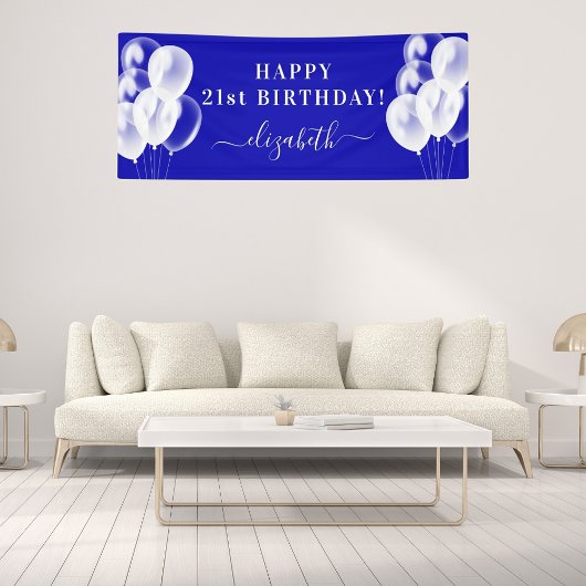 Royal Blue White Ballons Namensschrift Geburtstag Banner