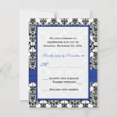Royal Blue, White, Black Damask Repcard Einladung (Rückseite)