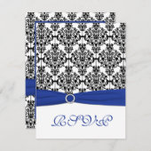 Royal Blue, White, Black Damask Repcard Einladung (Vorne/Hinten)