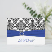 Royal Blue, White, Black Damask Repcard RSVP Karte (Stehend Vorderseite)